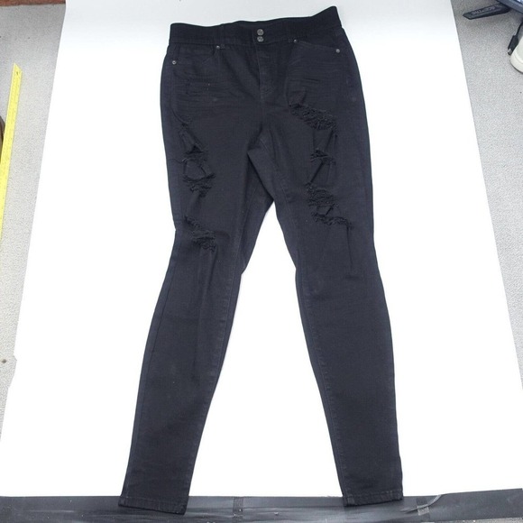 Fashion To Figure Jeans Womens 16 Black Denim Cotton Stretch Distressed Skinny - Picture 1 of 8